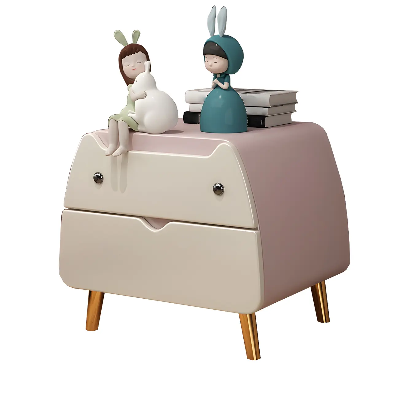 Cute Cat Shape Scandinavian Nightstand in Pink with 2 Drawers Image - 10 | homeyfad