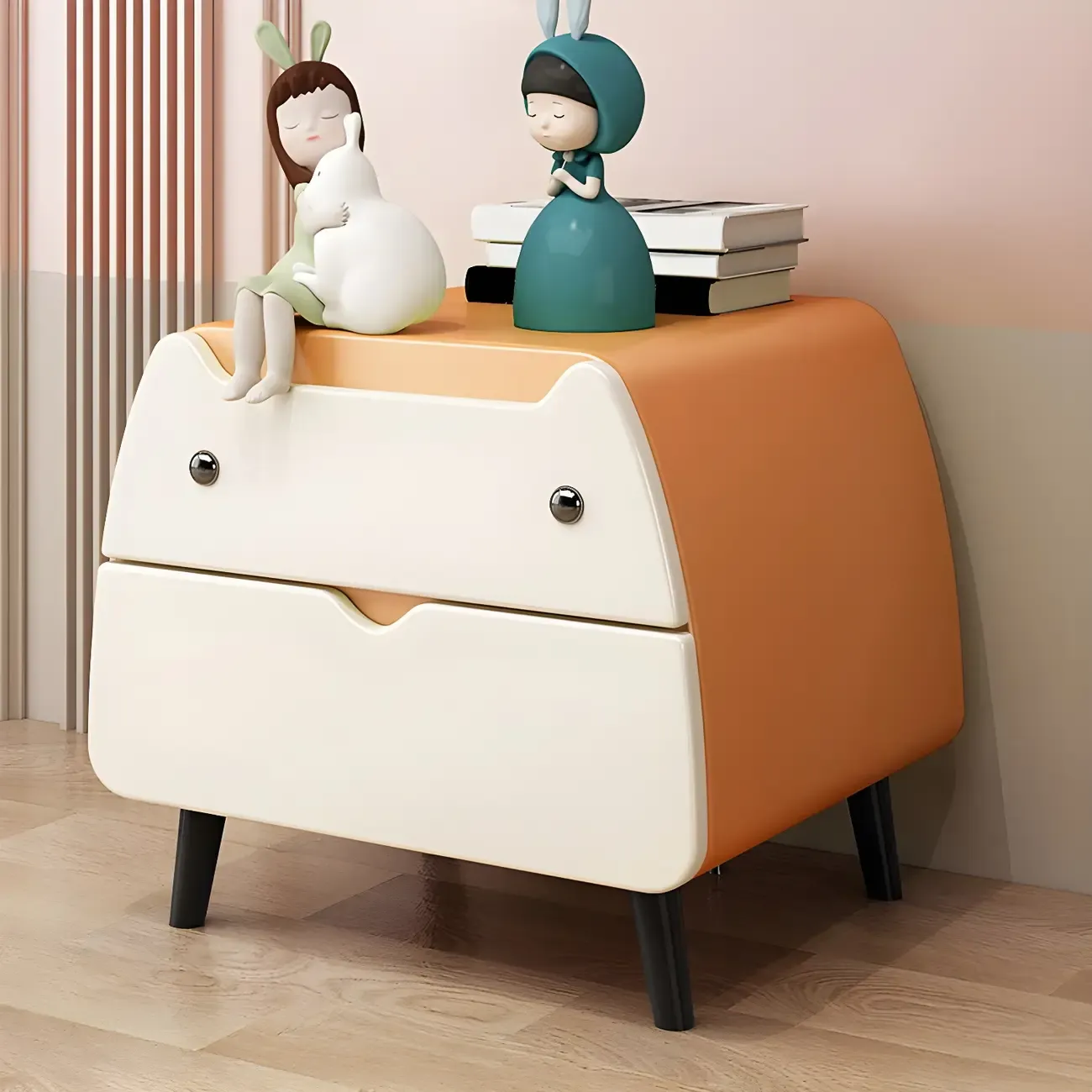 Cute Cat Shape Scandinavian Nightstand in Pink with 2 Drawers Image - 11