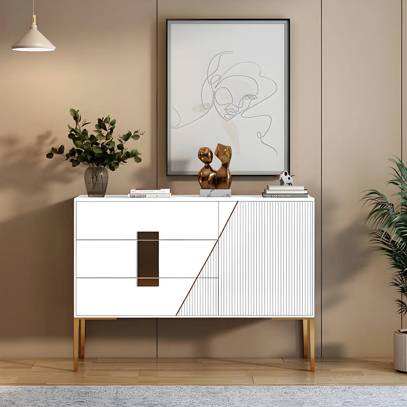 Glam Sleek Wooden Sideboard with Drawers  Image - 7 | homeyfad