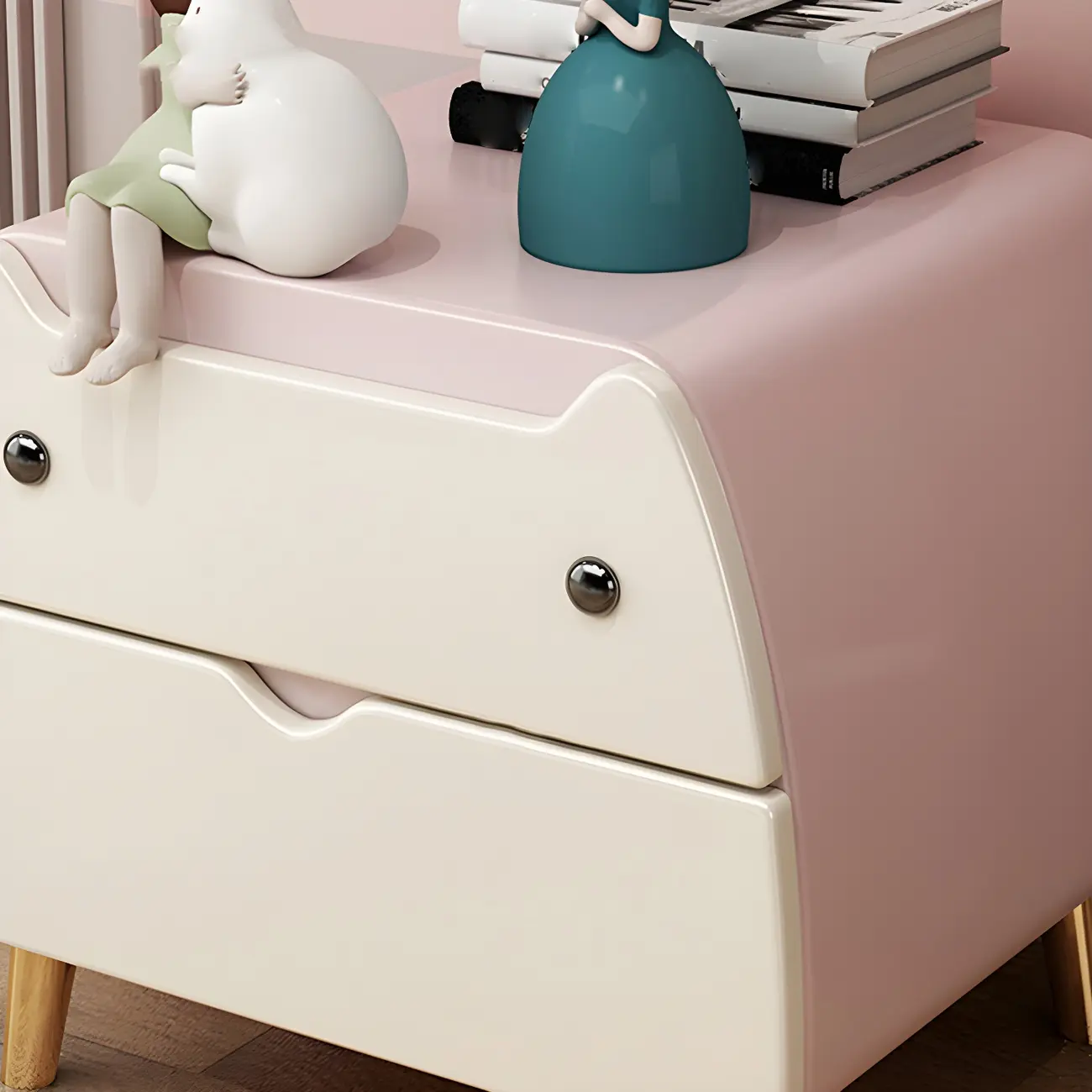 Cute Cat Shape Scandinavian Nightstand in Pink with 2 Drawers Image - 14 | homeyfad