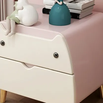 Cute Cat Shape Scandinavian Nightstand in Pink with 2 Drawers Image - 14