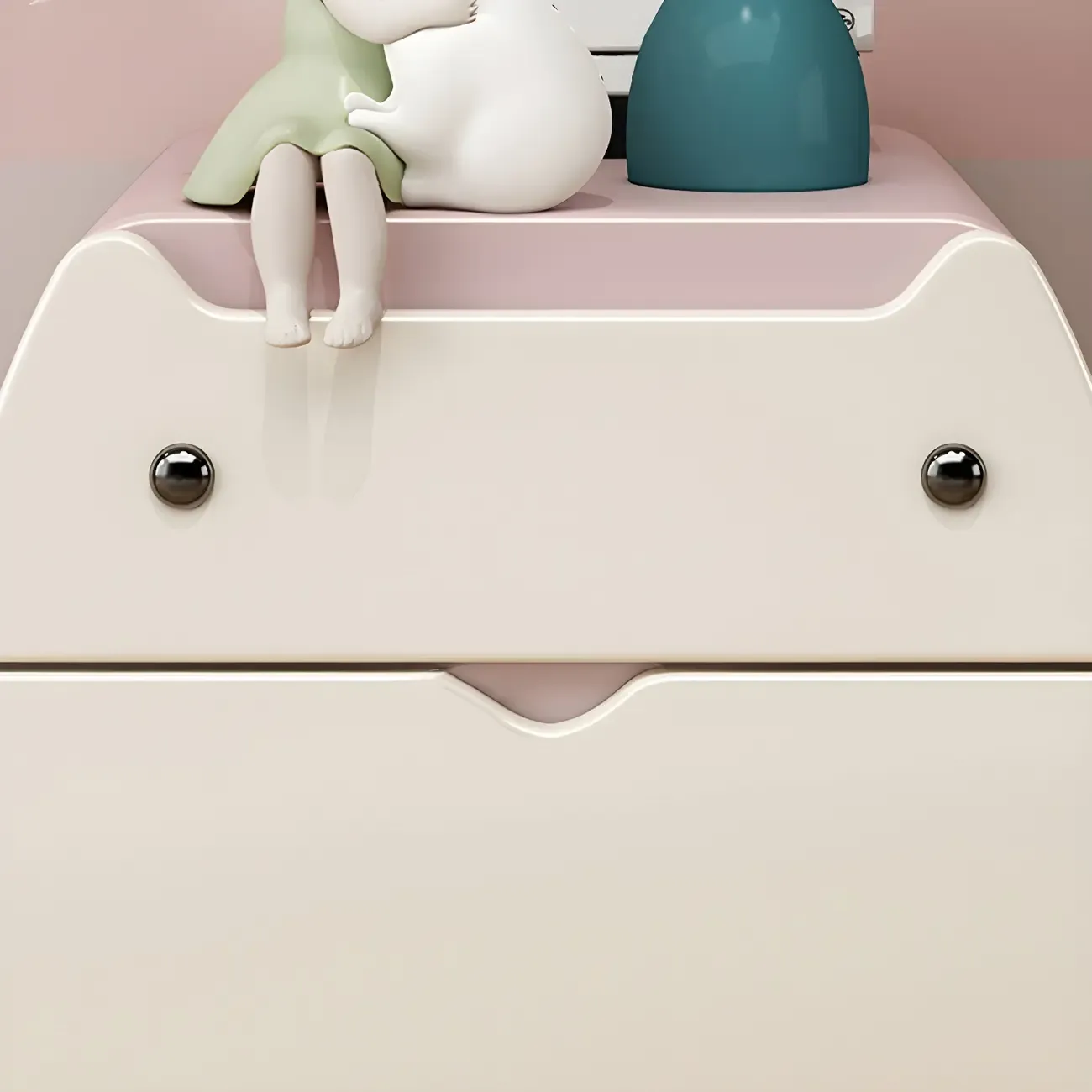 Cute Cat Shape Scandinavian Nightstand in Pink with 2 Drawers Image - 15