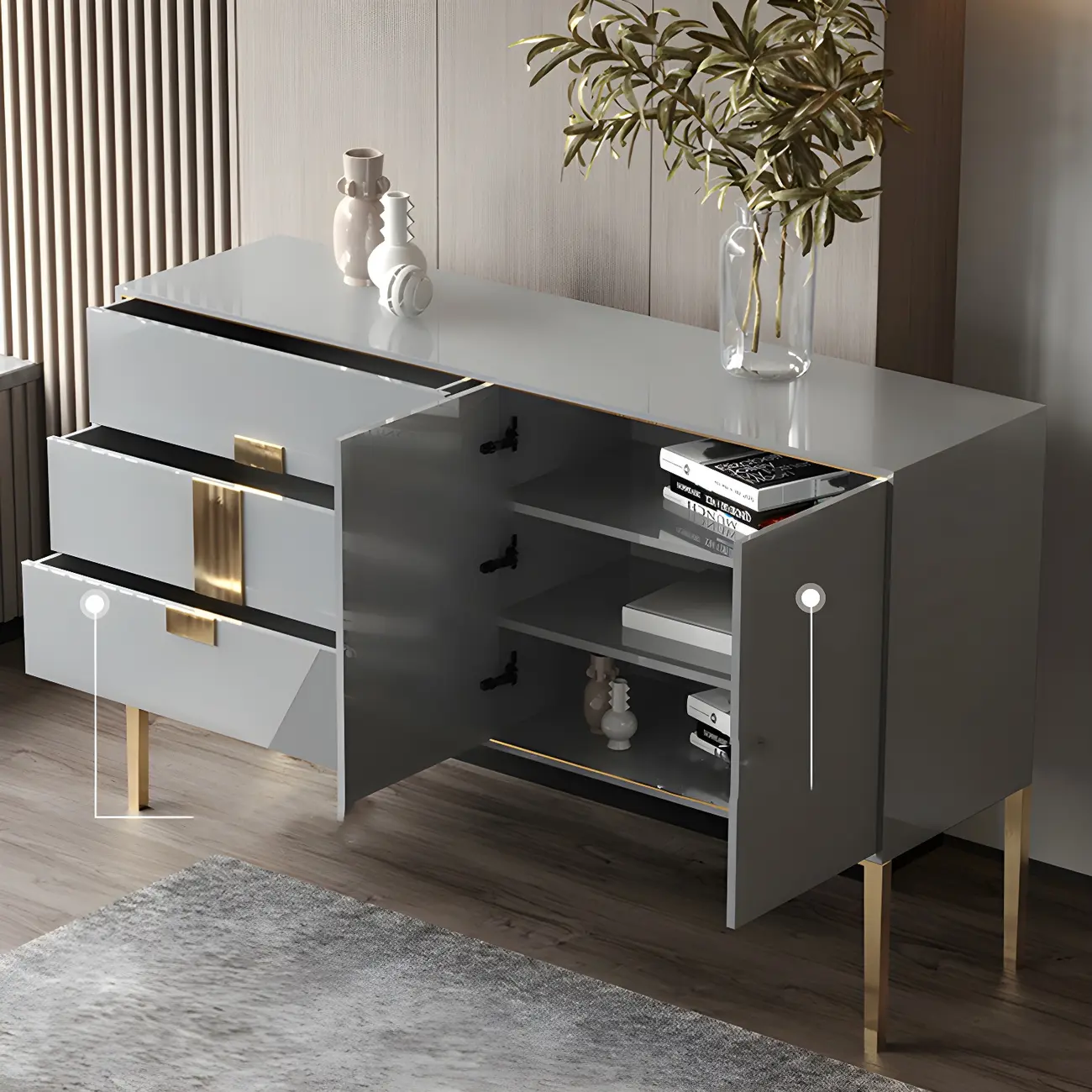 Glam Sleek Wooden Sideboard with Drawers  Image - 11 | homeyfad