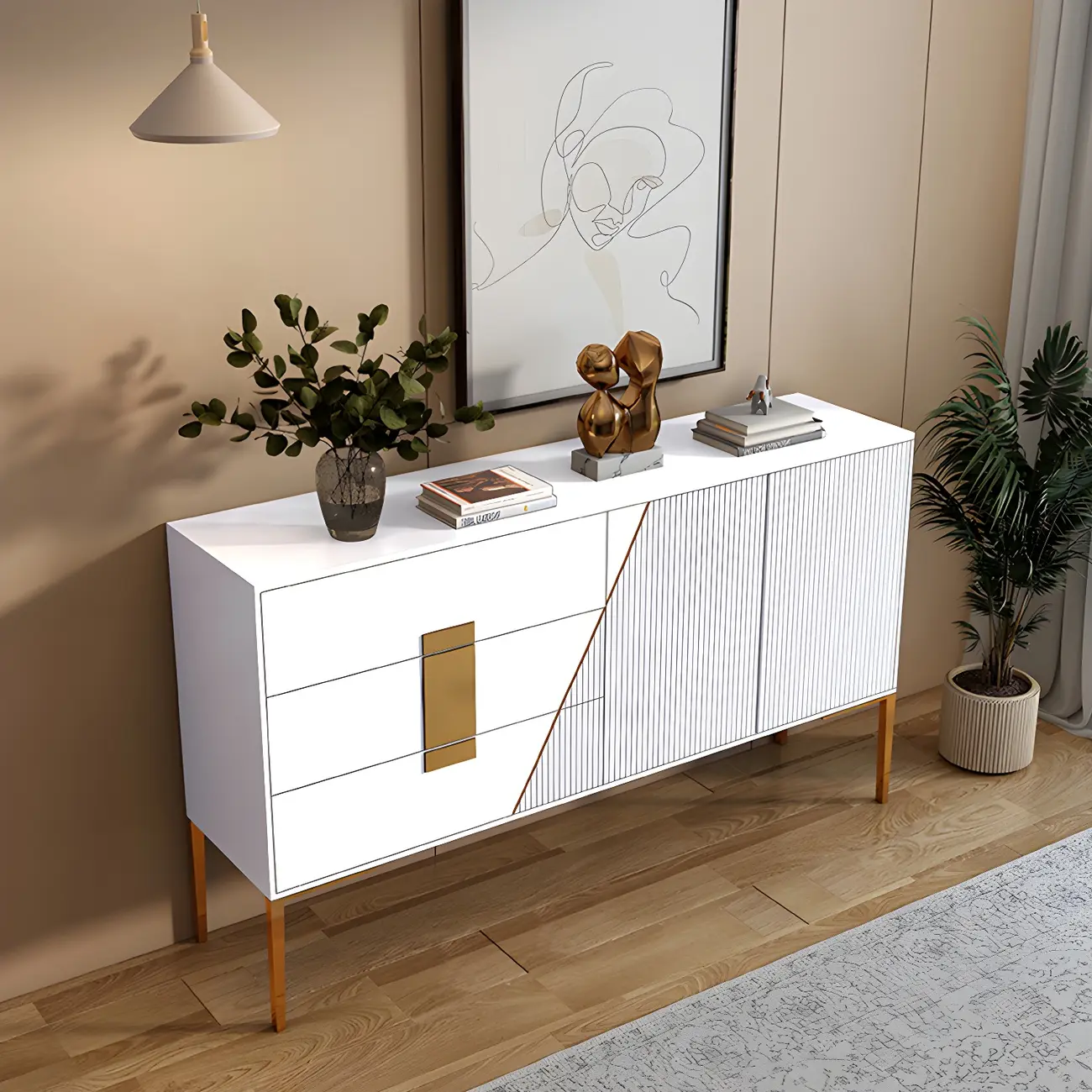 Glam Sleek Wooden Sideboard with Drawers  Image - 12 | homeyfad