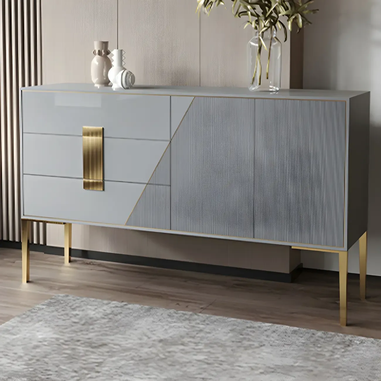 Glam Sleek Wooden Sideboard with Drawers  Image - 13