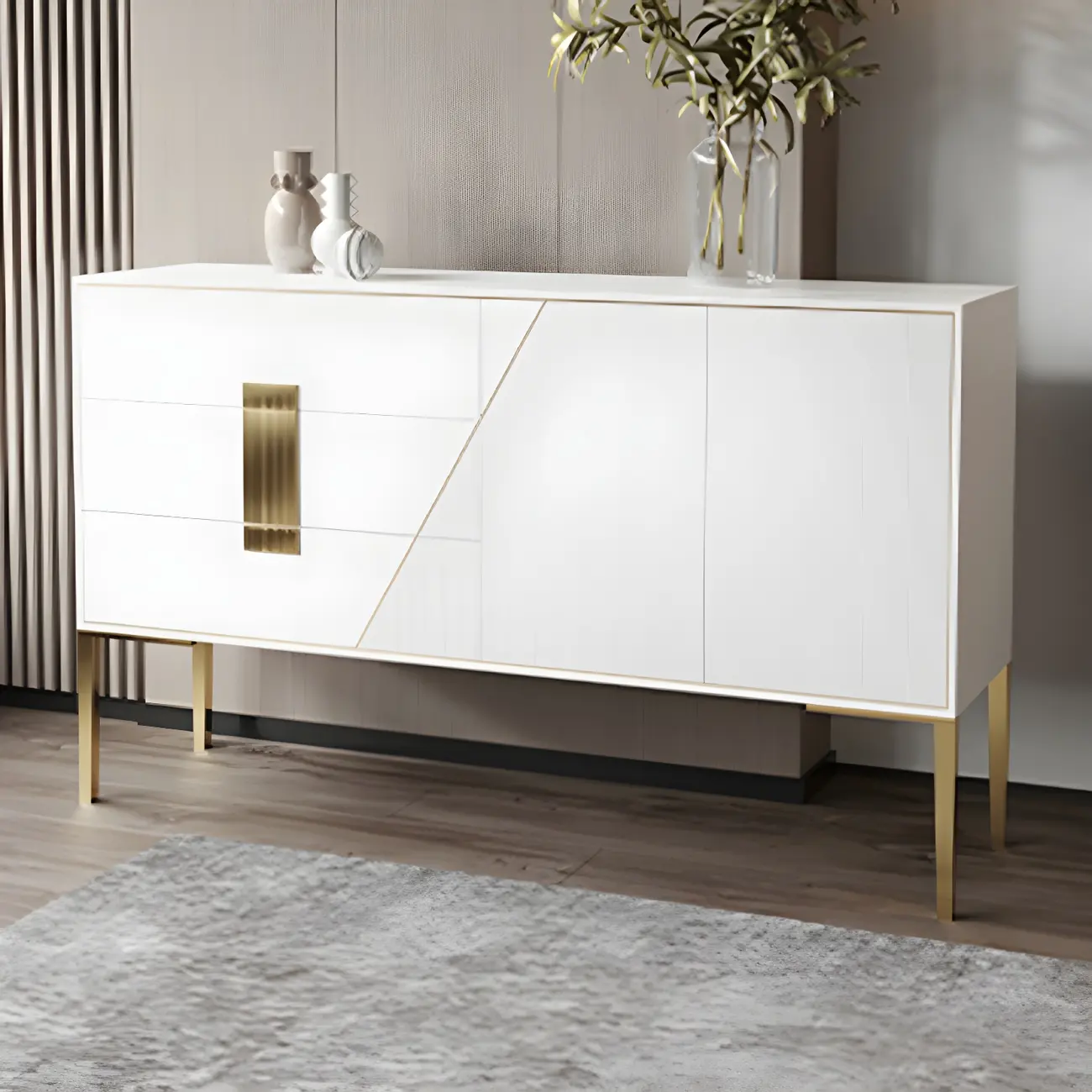 Glam Sleek Wooden Sideboard with Drawers  Image - 14 | homeyfad