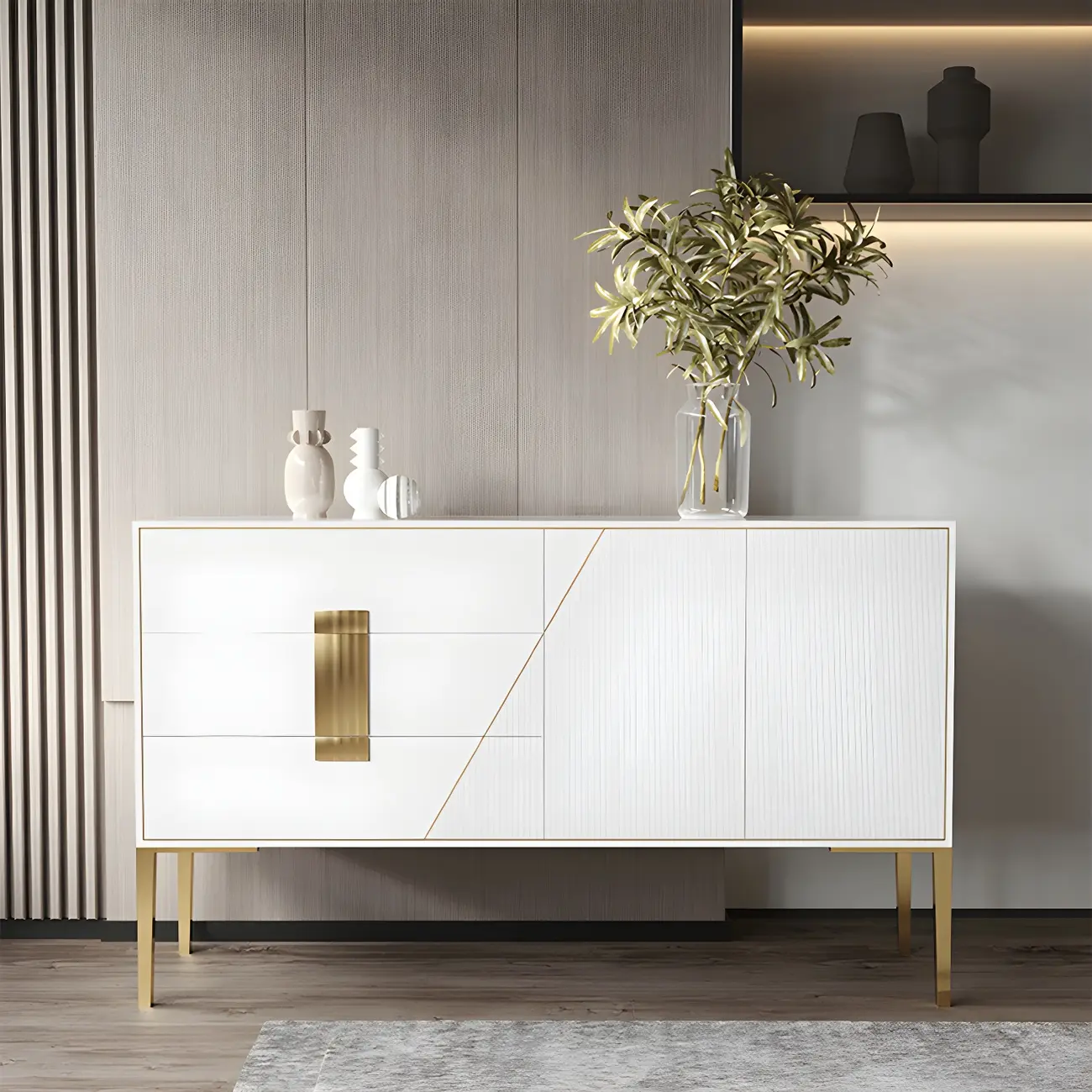Glam Sleek Wooden Sideboard with Drawers  Image - 15 | homeyfad