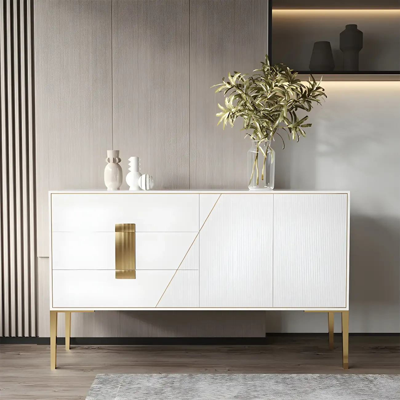 Glam Sleek Wooden Sideboard with Drawers  Image - 15