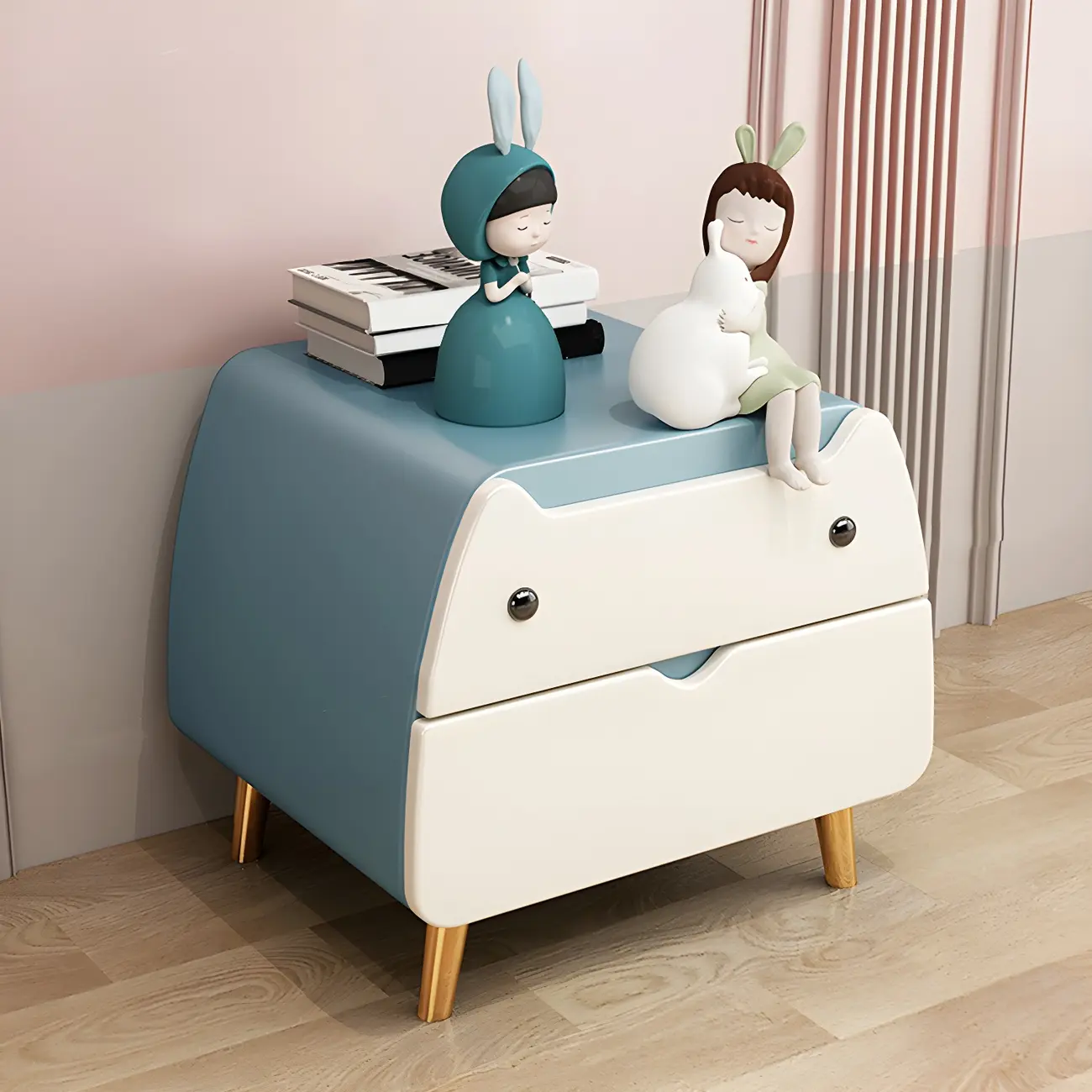 Cute Cat Shape Scandinavian Nightstand in Pink with 2 Drawers Image - 22 | homeyfad