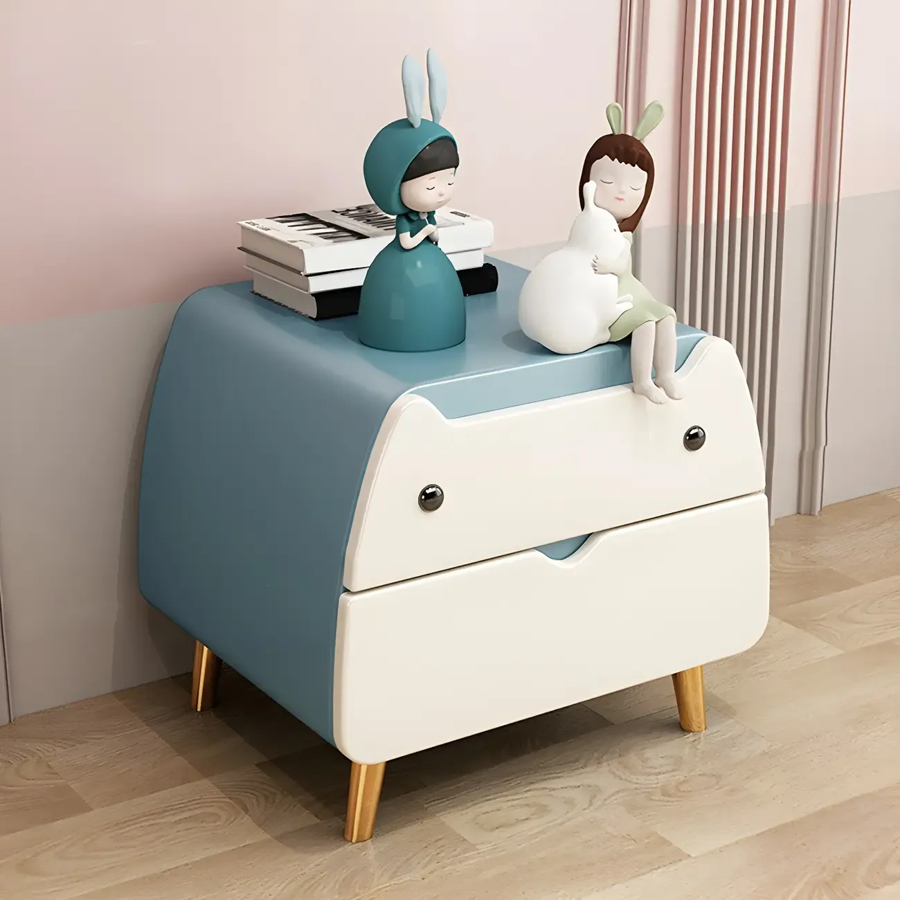 Cute Cat Shape Scandinavian Nightstand in Pink with 2 Drawers Image - 22