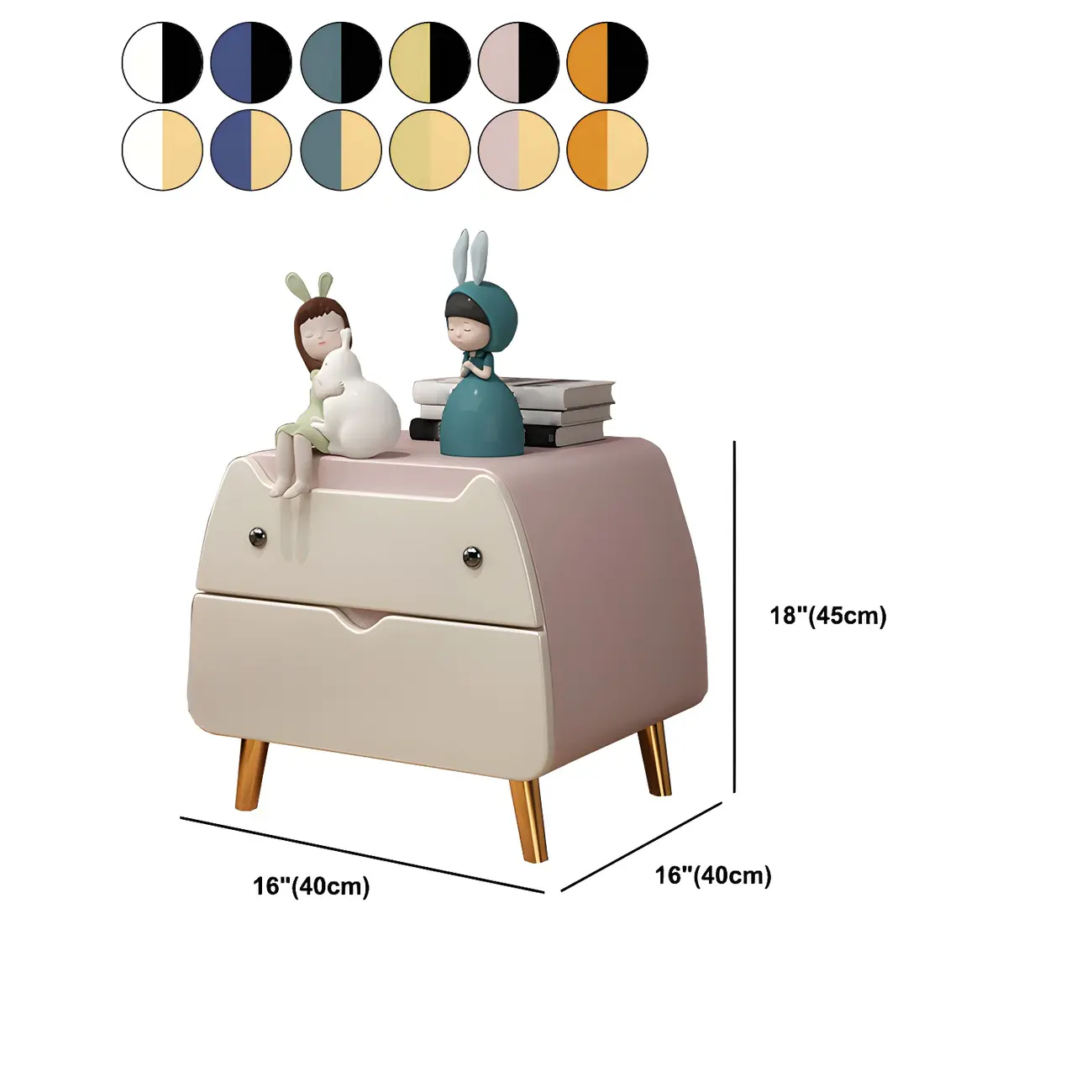 Cute Cat Shape Scandinavian Nightstand in Pink with 2 Drawers #size | homeyfad