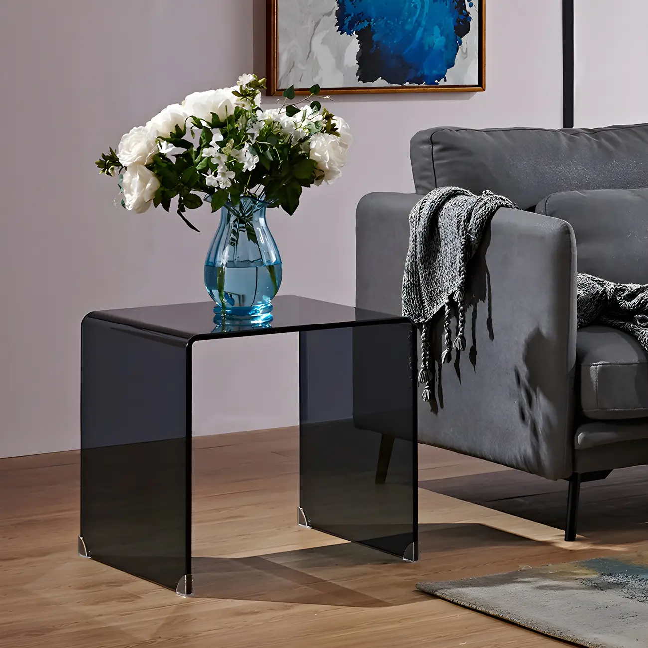 Simplistic Black Glass Bedside Table without Storage Image - 1 | homeyfad