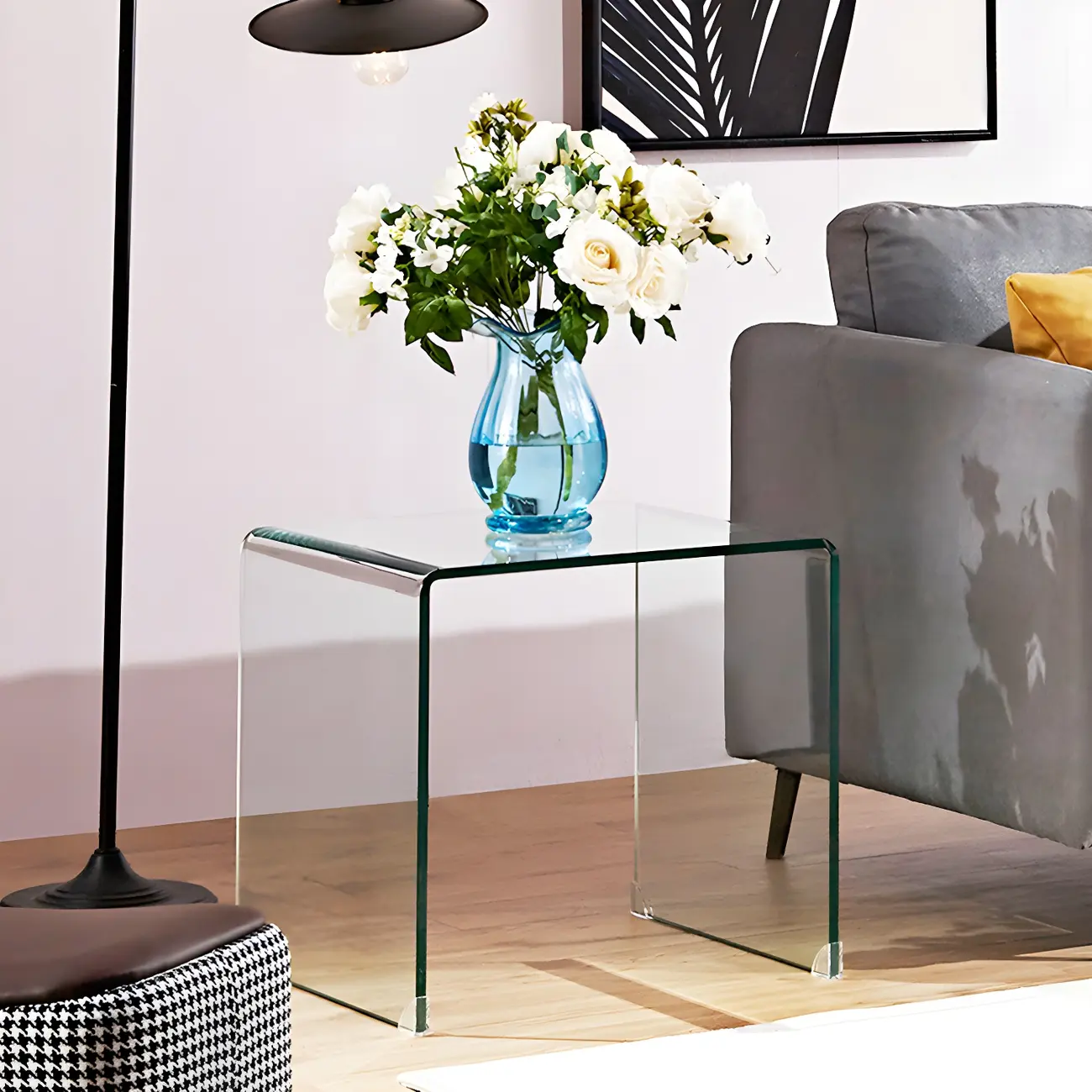 Simplistic Black Glass Bedside Table without Storage Image - 8 | homeyfad