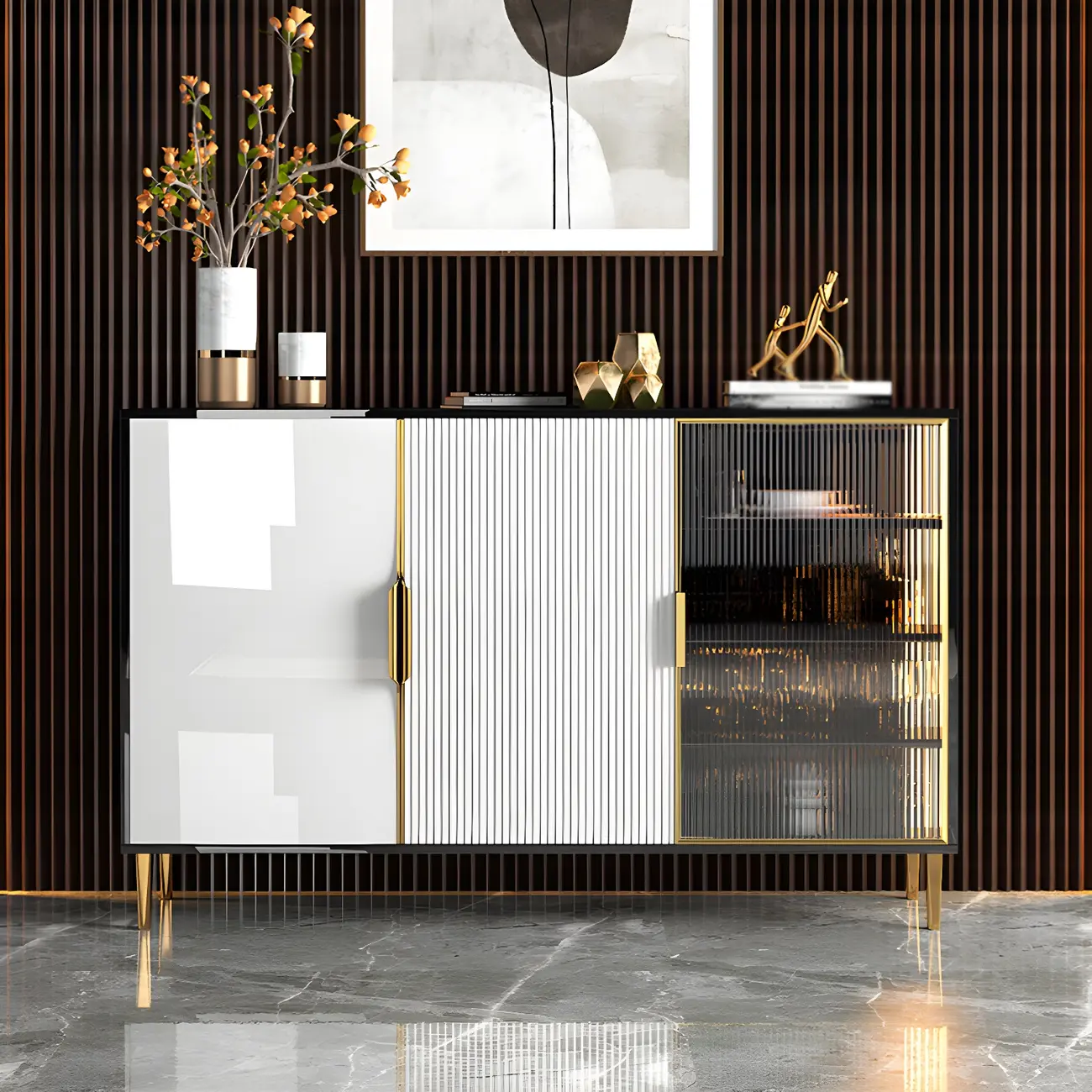 Glam High Gloss Wooden Buffet Sideboard with Cabinets Image - 1 | homeyfad