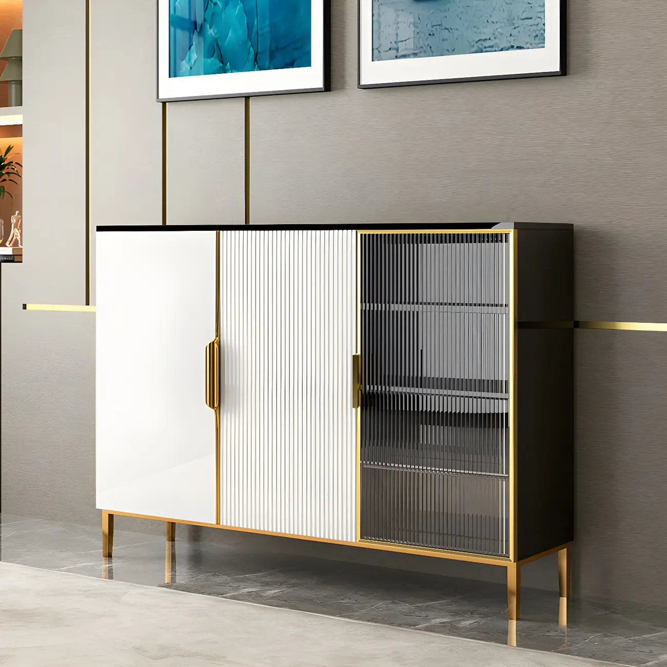Glam High Gloss Wooden Buffet Sideboard with Cabinets Image - 3 | homeyfad