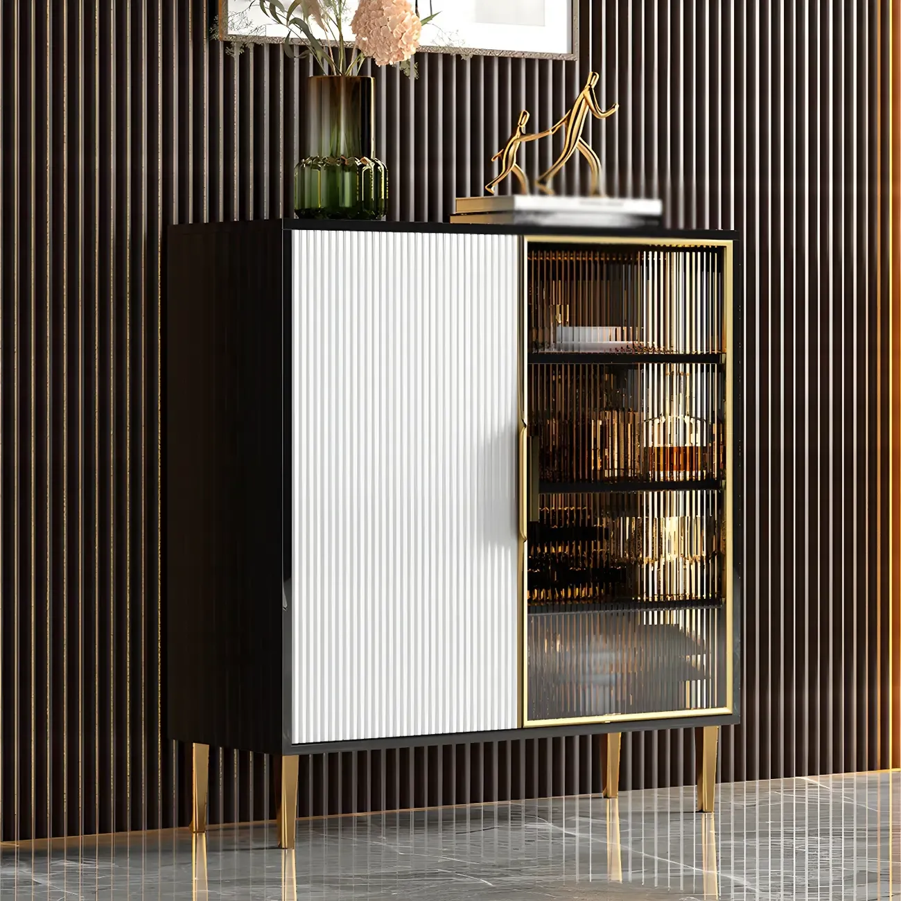 Glam High Gloss Wooden Buffet Sideboard with Cabinets Image - 5