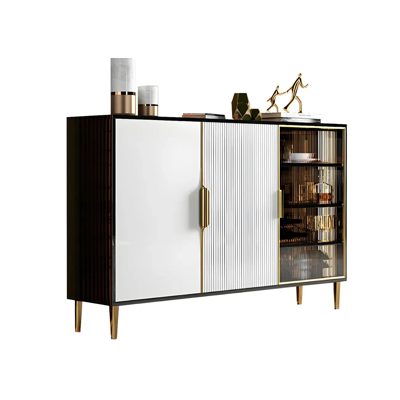 Glam High Gloss Wooden Buffet Sideboard with Cabinets Image - 6