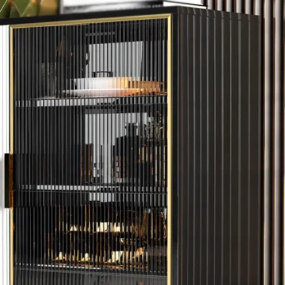 Glam High Gloss Wooden Buffet Sideboard with Cabinets Image - 7