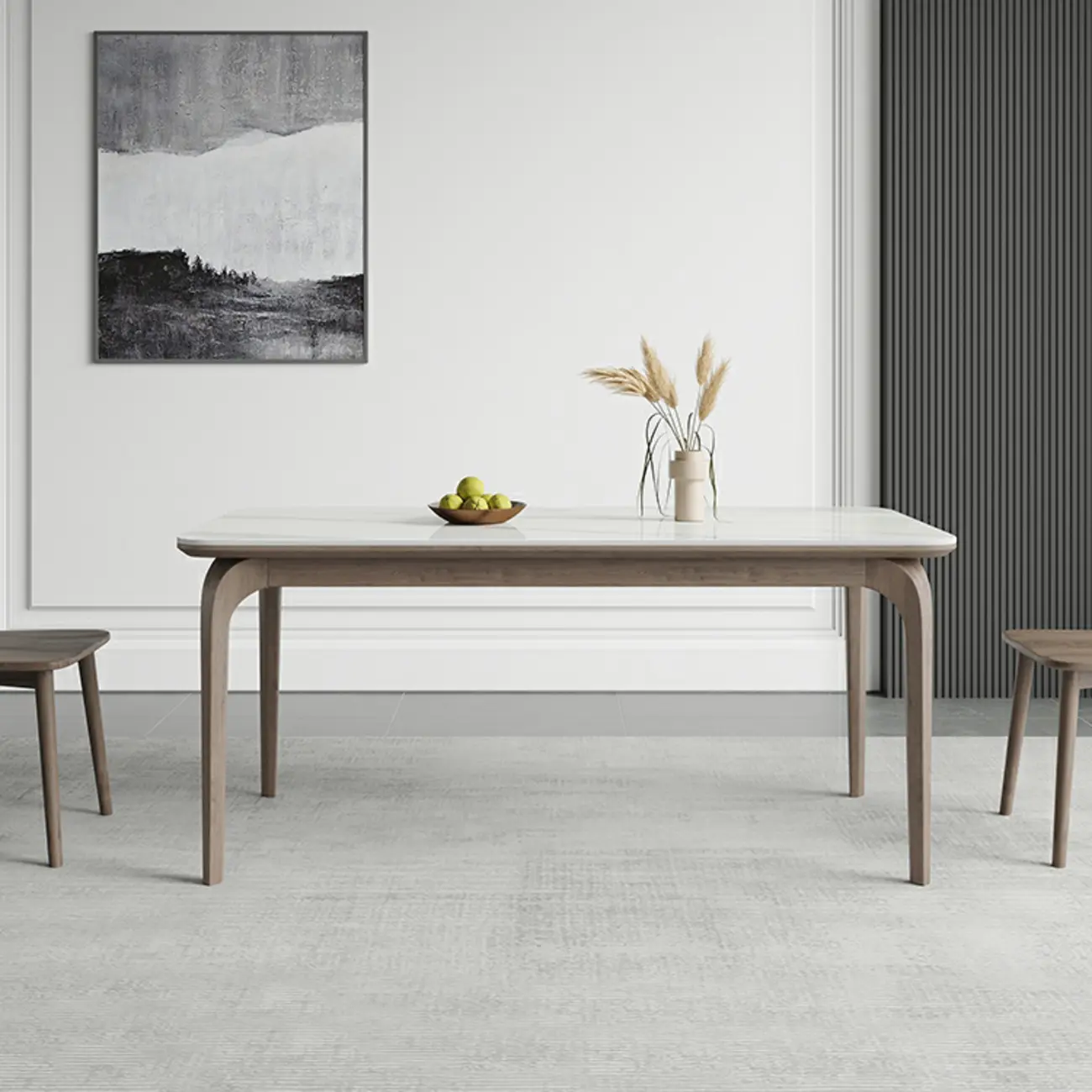 Modern Wood Dining Room Set with White Slate Top Image - 2 | homeyfad