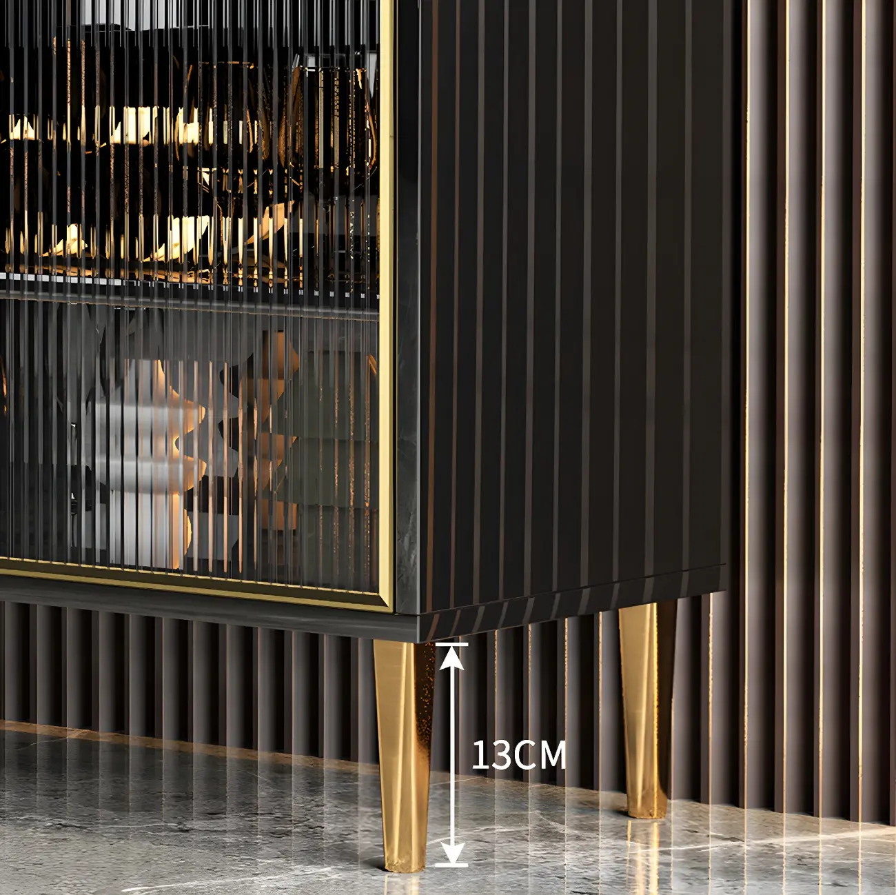 Glam High Gloss Wooden Buffet Sideboard with Cabinets Image - 9 | homeyfad