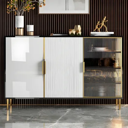 Glam High Gloss Wooden Buffet Sideboard with Cabinets Image - 10