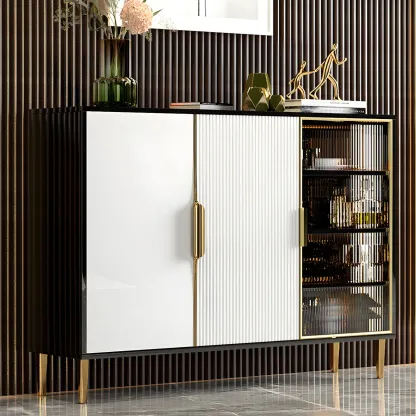 Glam High Gloss Wooden Buffet Sideboard with Cabinets Image - 11