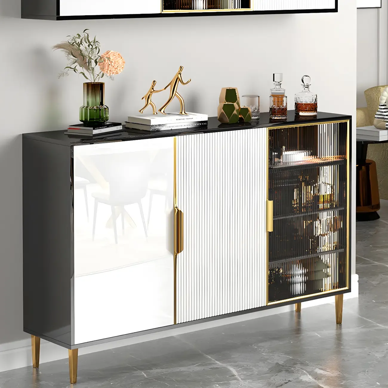 Glam High Gloss Wooden Buffet Sideboard with Cabinets Image - 13