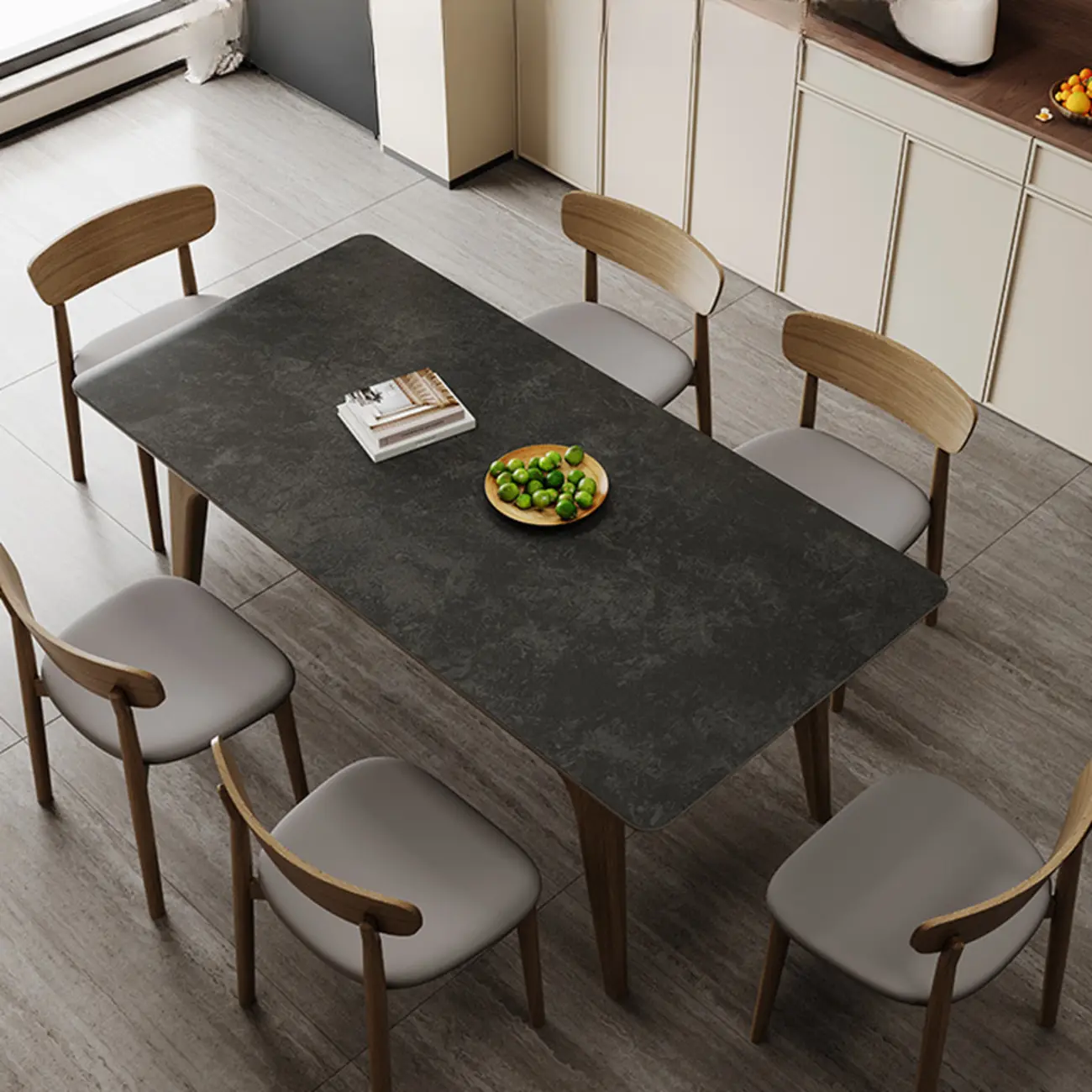 Modern Wood Dining Room Set with Slate Top Image - 2 | homeyfad