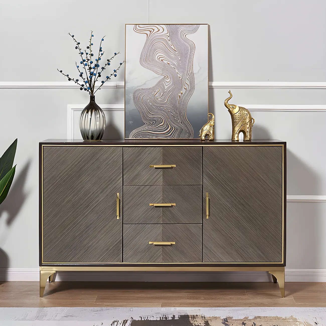 Glam Wooden Sideboard with Drawers & Adjustable Shelves Image - 1 | homeyfad