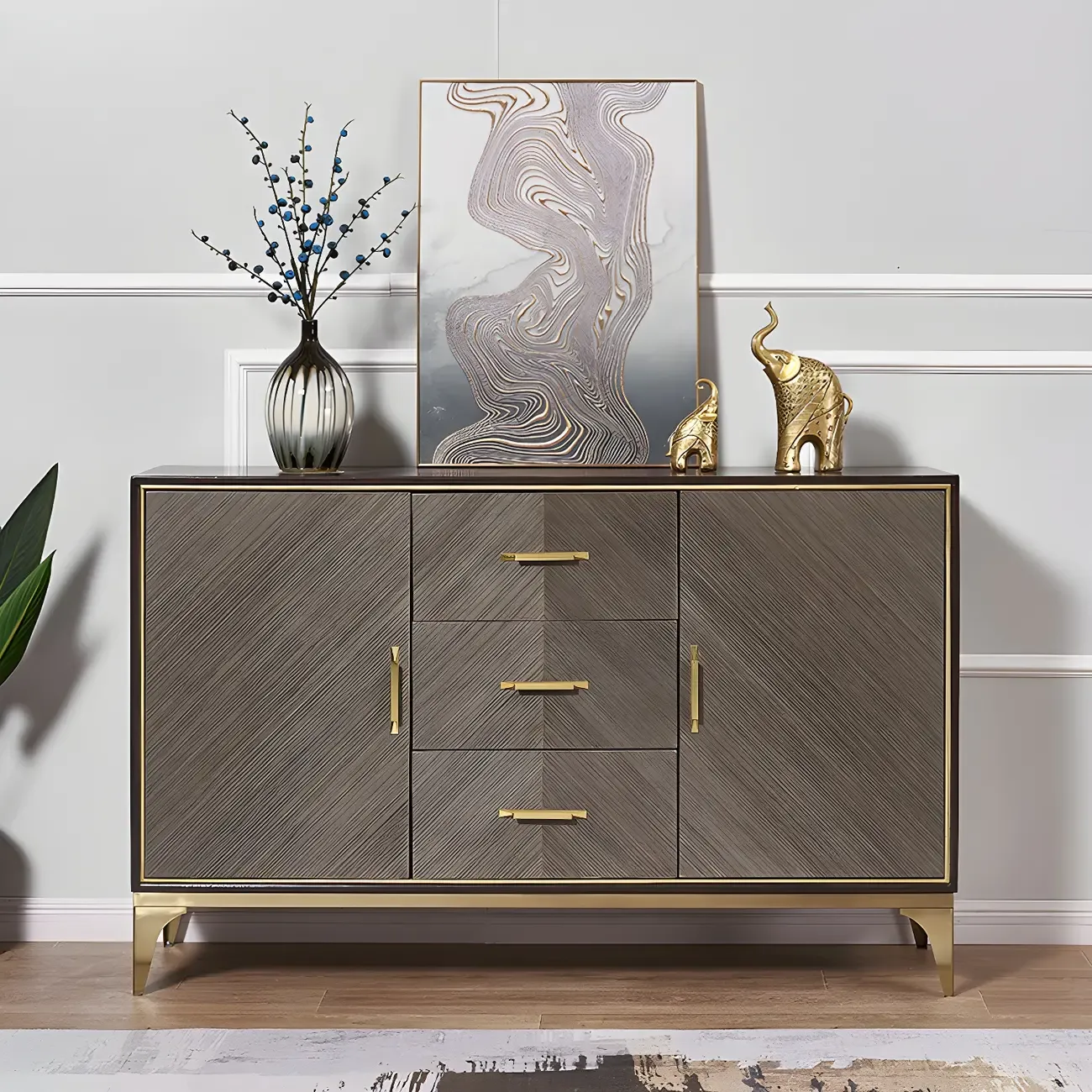 Glam Wooden Sideboard with Drawers & Adjustable Shelves Image - 1