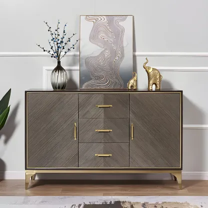 Glam Wooden Sideboard with Drawers & Adjustable Shelves Image - 1