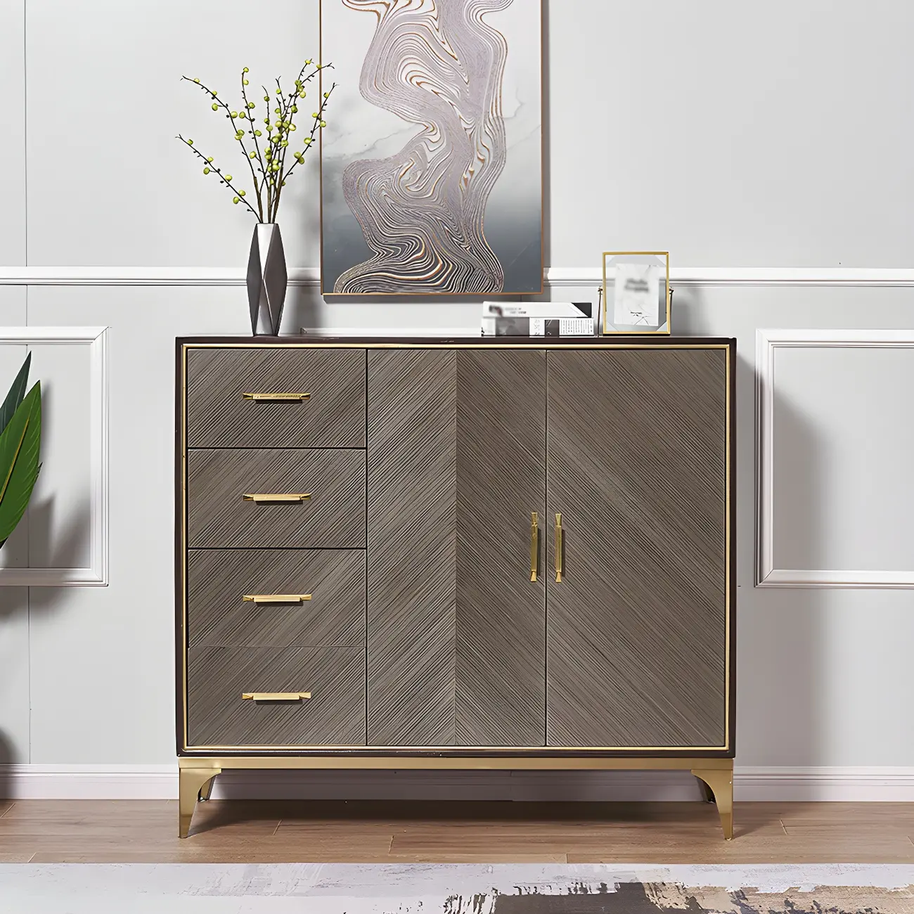 Glam Wooden Sideboard with Drawers & Adjustable Shelves Image - 2 | homeyfad