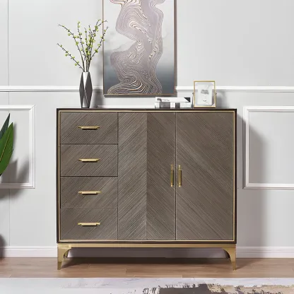 Glam Wooden Sideboard with Drawers & Adjustable Shelves Image - 2