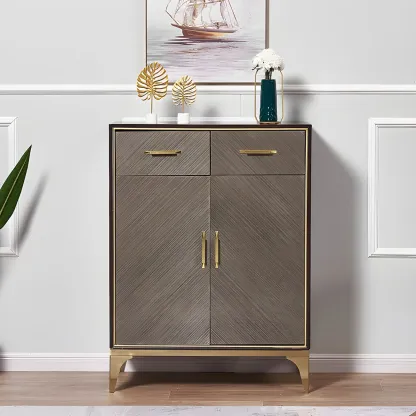 Glam Wooden Sideboard with Drawers & Adjustable Shelves Image - 3