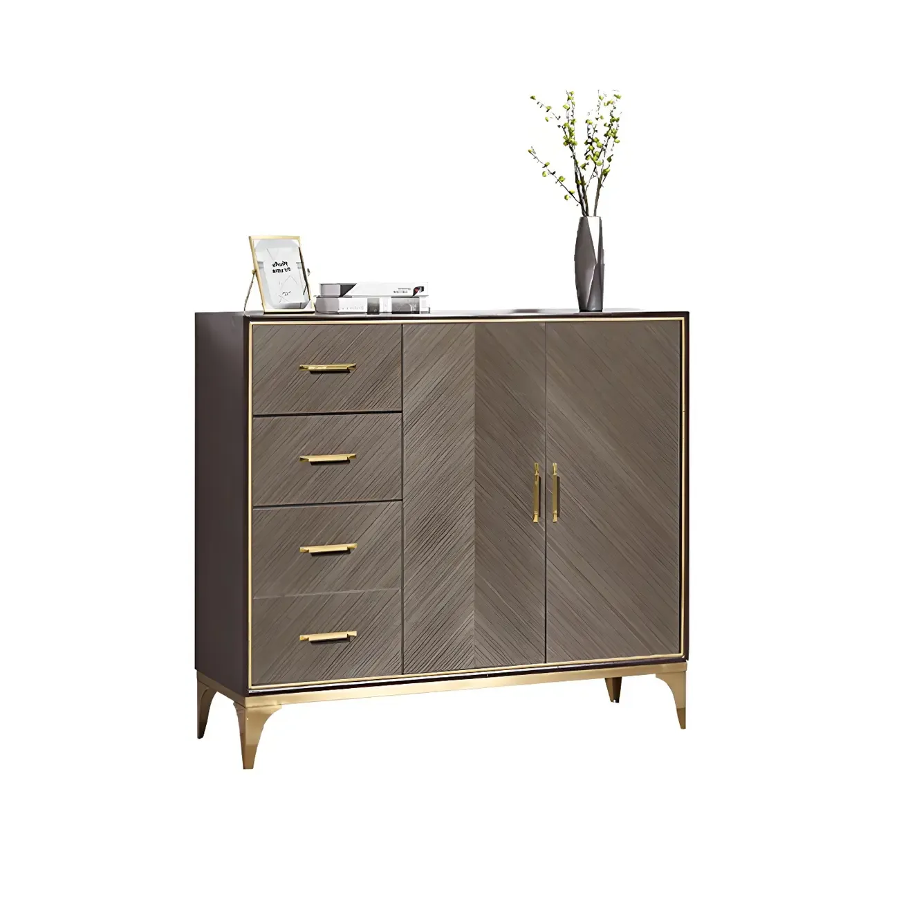 Glam Wooden Sideboard with Drawers & Adjustable Shelves Image - 5