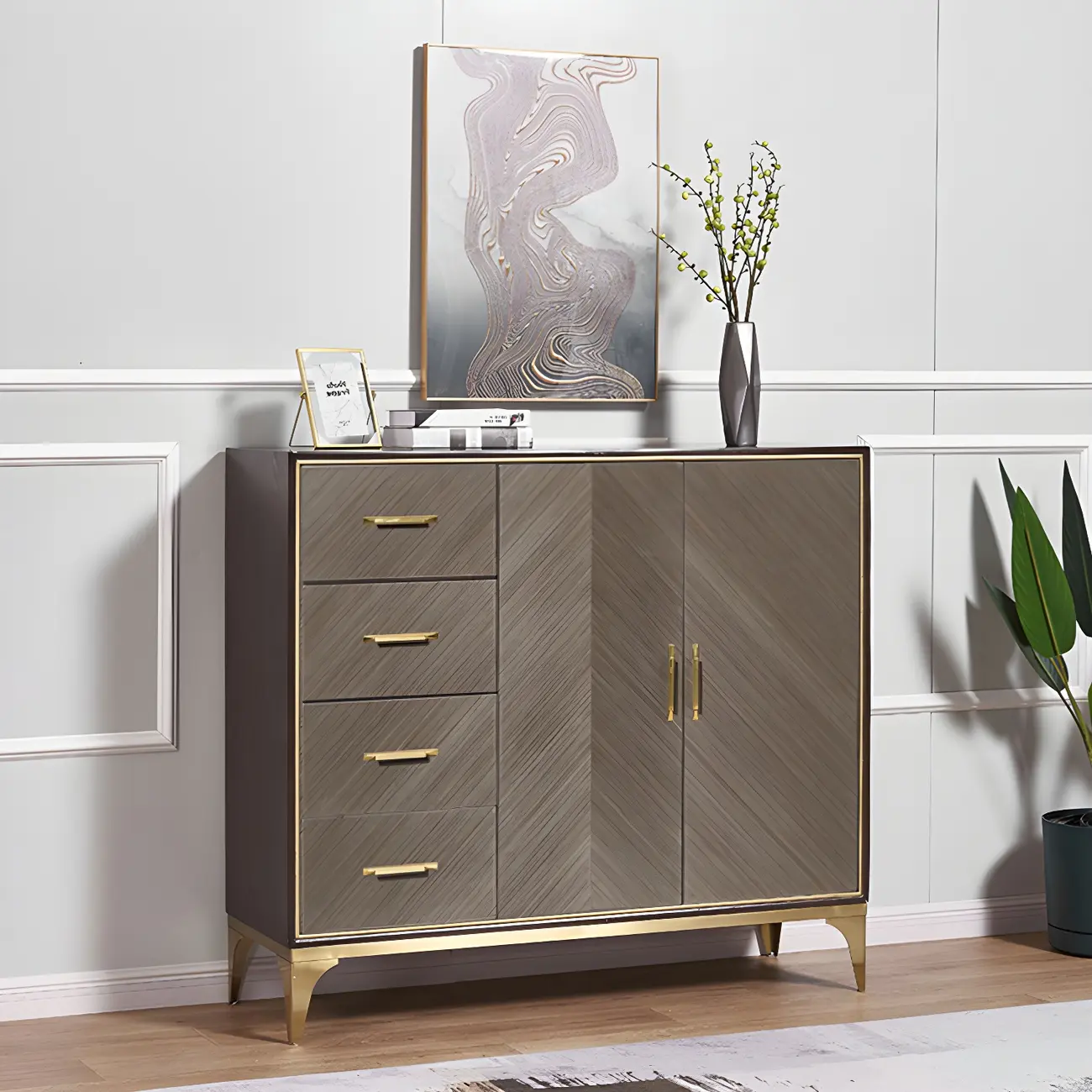 Glam Wooden Sideboard with Drawers & Adjustable Shelves Image - 10 | homeyfad