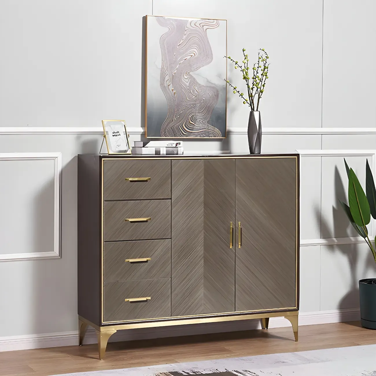 Glam Wooden Sideboard with Drawers & Adjustable Shelves Image - 10