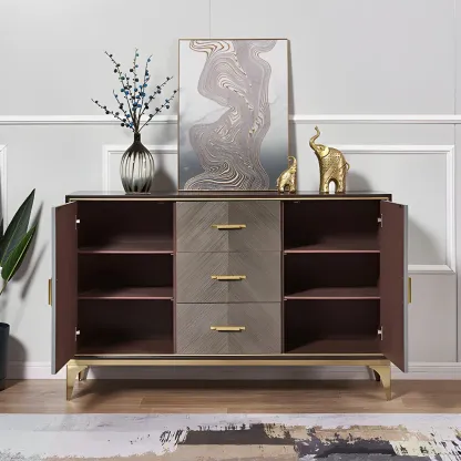 Glam Wooden Sideboard with Drawers & Adjustable Shelves Image - 12