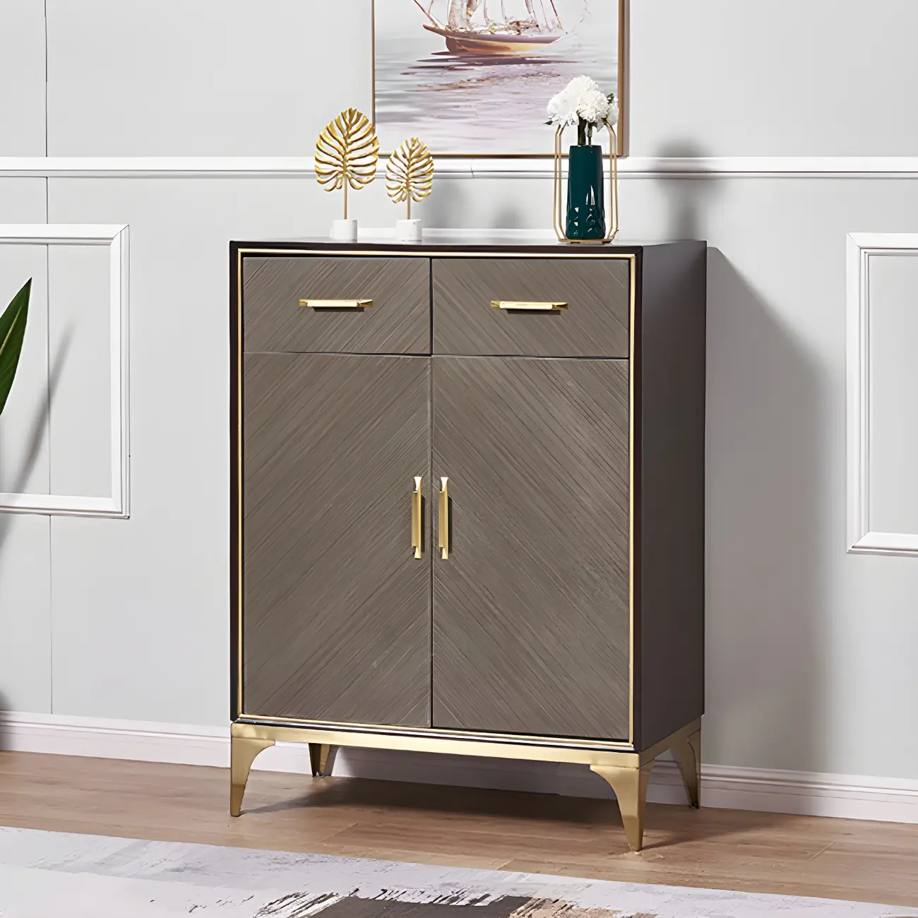Glam Wooden Sideboard with Drawers & Adjustable Shelves Image - 14 | homeyfad