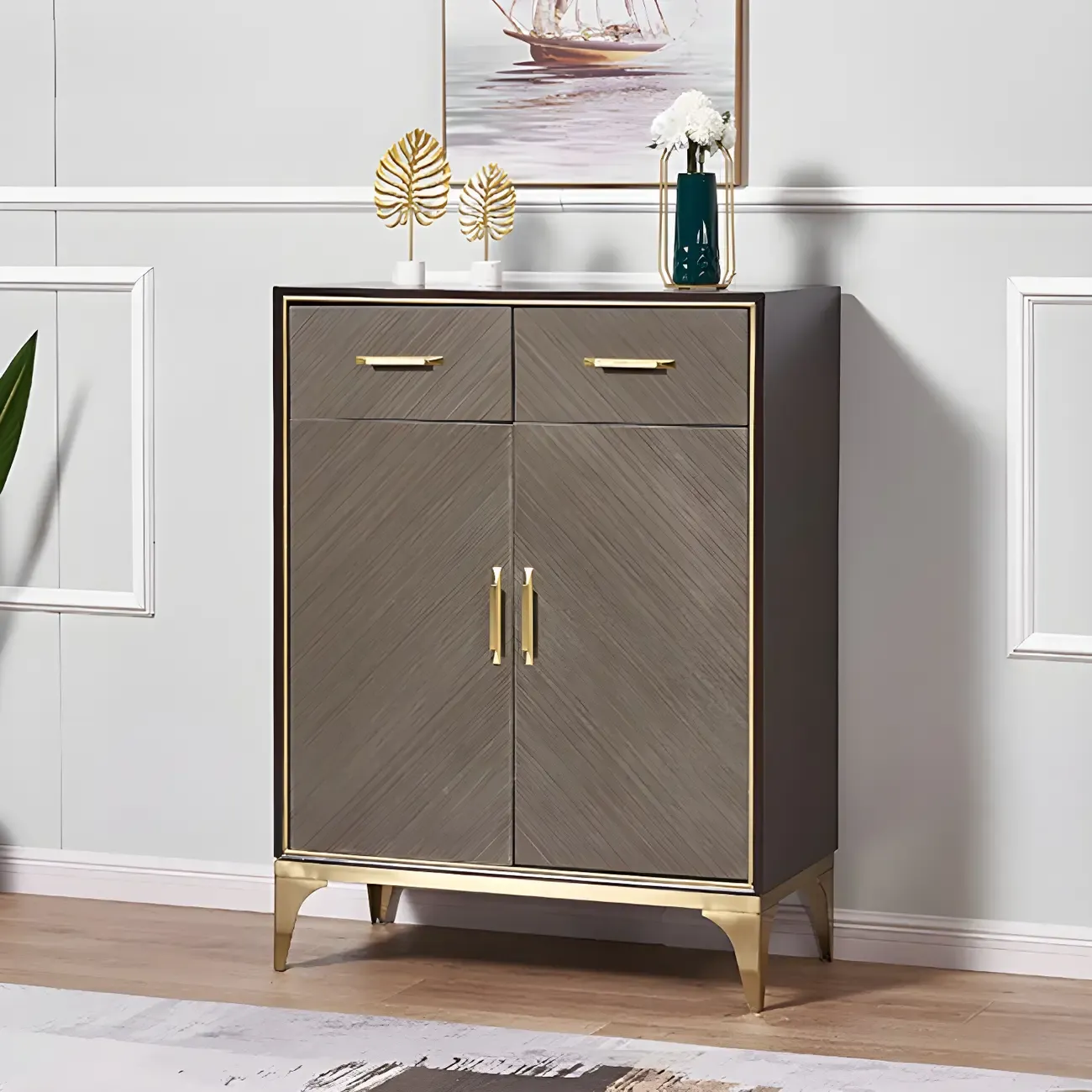 Glam Wooden Sideboard with Drawers & Adjustable Shelves Image - 14