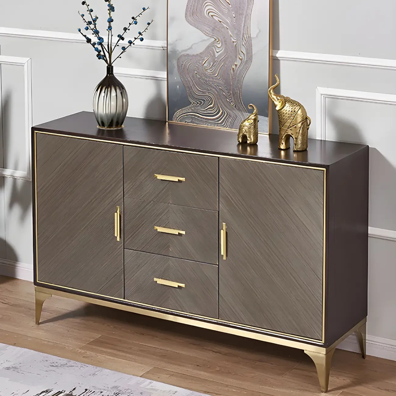 Glam Wooden Sideboard with Drawers & Adjustable Shelves Image - 15
