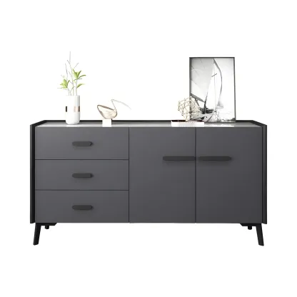 Modern Pine Sideboard with Drawers and Cabinets in Grey/Orange Image - 2