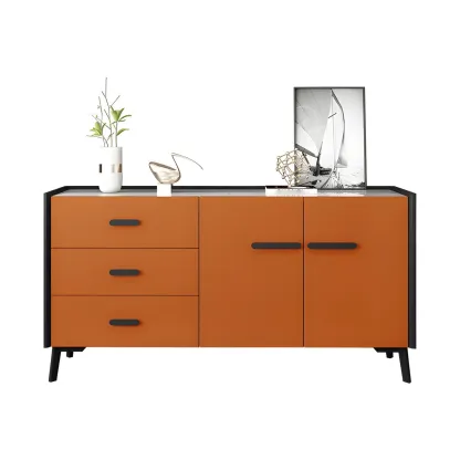Modern Pine Sideboard with Drawers and Cabinets in Grey/Orange Image - 3