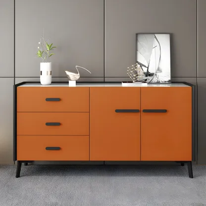 Modern Pine Sideboard with Drawers and Cabinets in Grey/Orange Image - 4