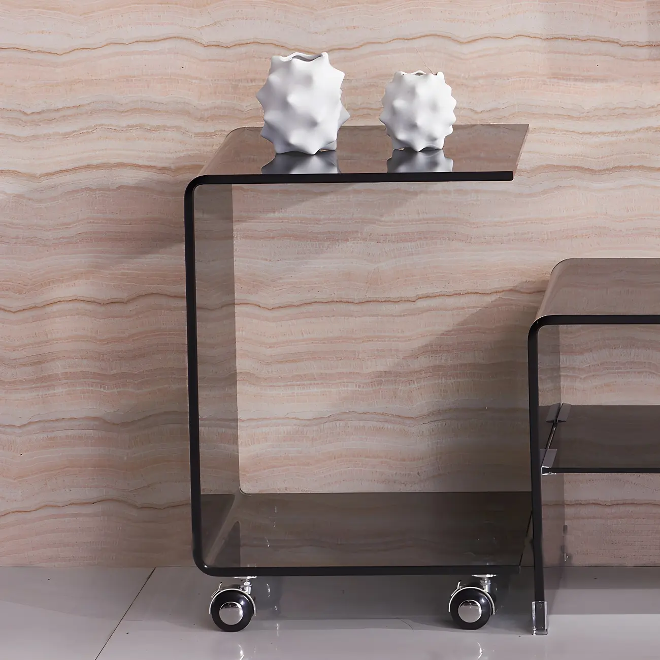 Simplistic Glass Bedside Table with Wheels and Shelf for Storage Image - 12 | homeyfad