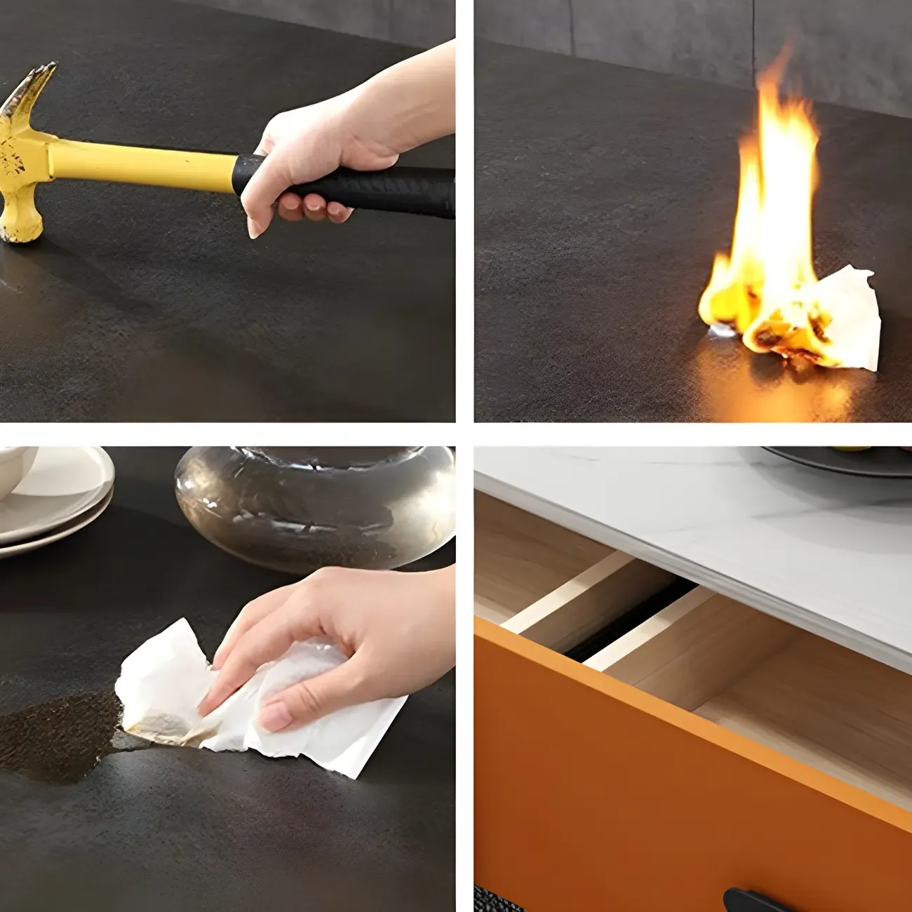 Modern Pine Sideboard with Drawers and Cabinets in Grey/Orange Image - 10