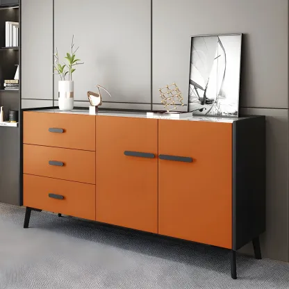 Modern Pine Sideboard with Drawers and Cabinets in Grey/Orange Image - 13
