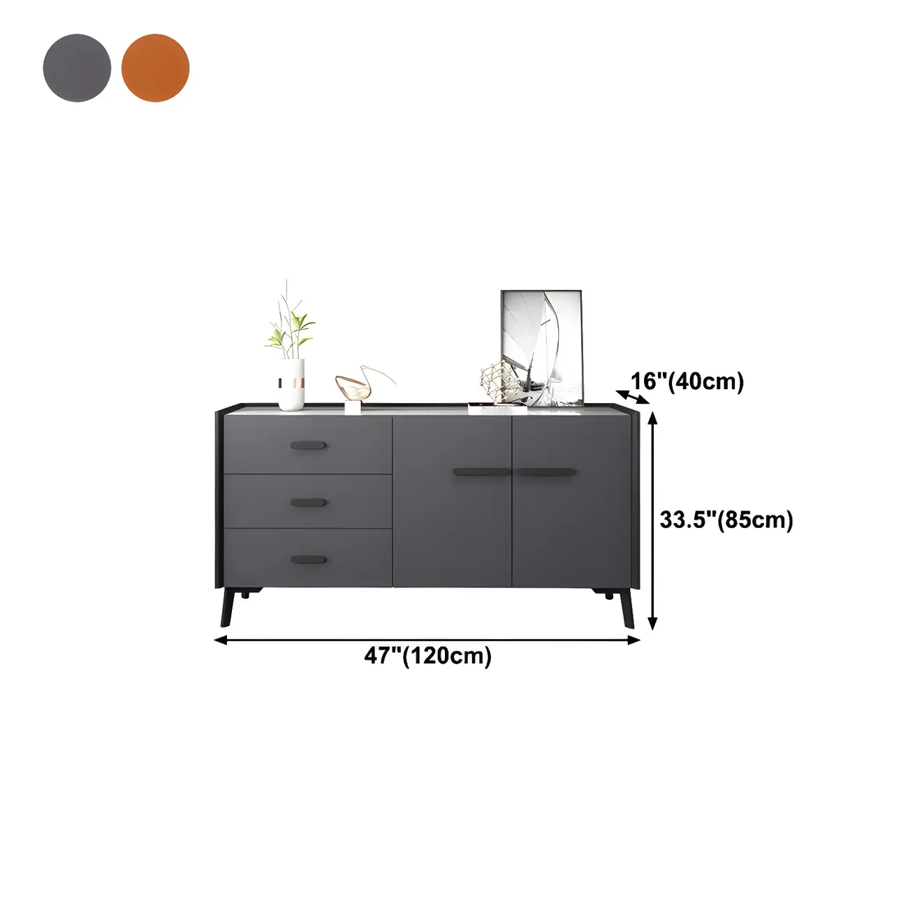 Modern Pine Sideboard with Drawers and Cabinets in Grey/Orange #size | homeyfad