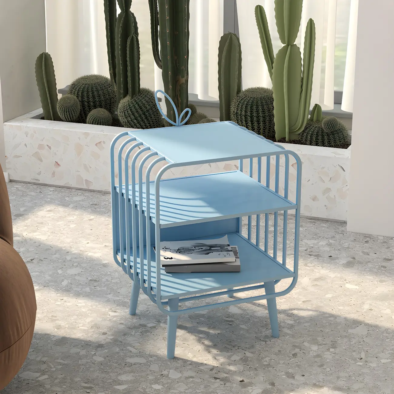 Modern Blue Metal Nightstand with Open Storage Design Image - 1 | homeyfad