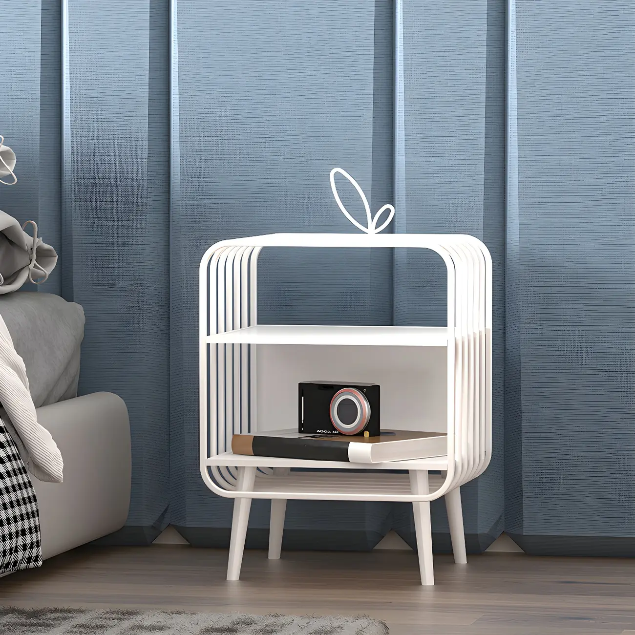 Modern Blue Metal Nightstand with Open Storage Design Image - 2 | homeyfad